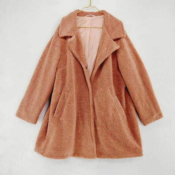 Studio Untold Orange Teddy Bear Wide V Neck Snap Trench Pea Winter Coat Z84 - Picture 1 of 7